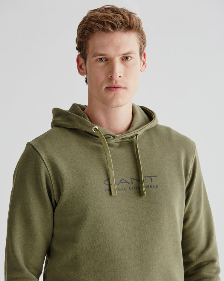 Bawełniana bluza męska z kapturem z nadrukiem regular fit zielona