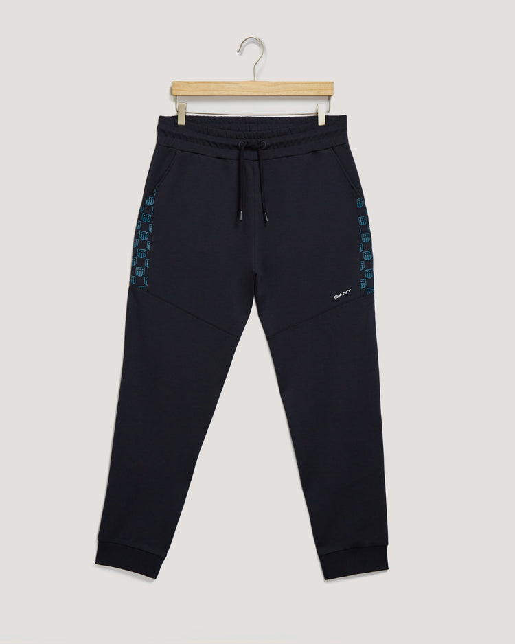 Spodnie dresowe męskie z nadrukiem regular fit granatowe