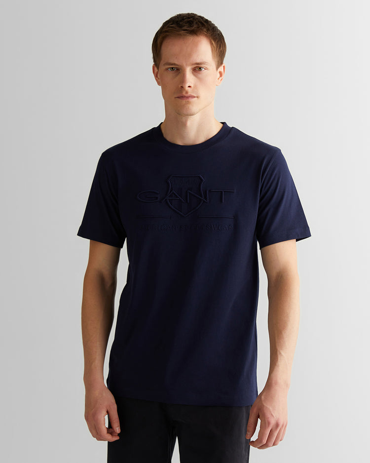 T-shirt męski z okrągłym dekoltem regular fit granatowy