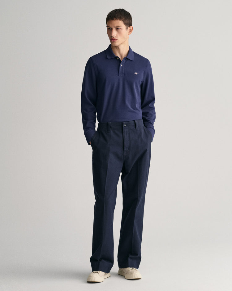 Koszulka polo męska z długim rękawem regular fit granatowa