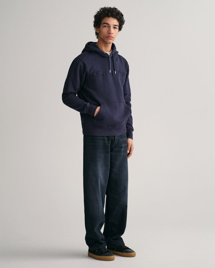 Bluza męska z kapturem z nadrukiem regular fit granatowa