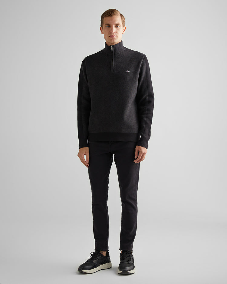 Sweter męski z zamkiem do połowy relaxed fit czarny