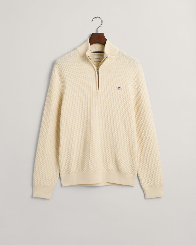 Sweter z fakturowanej bawełny rozpinany do połowy