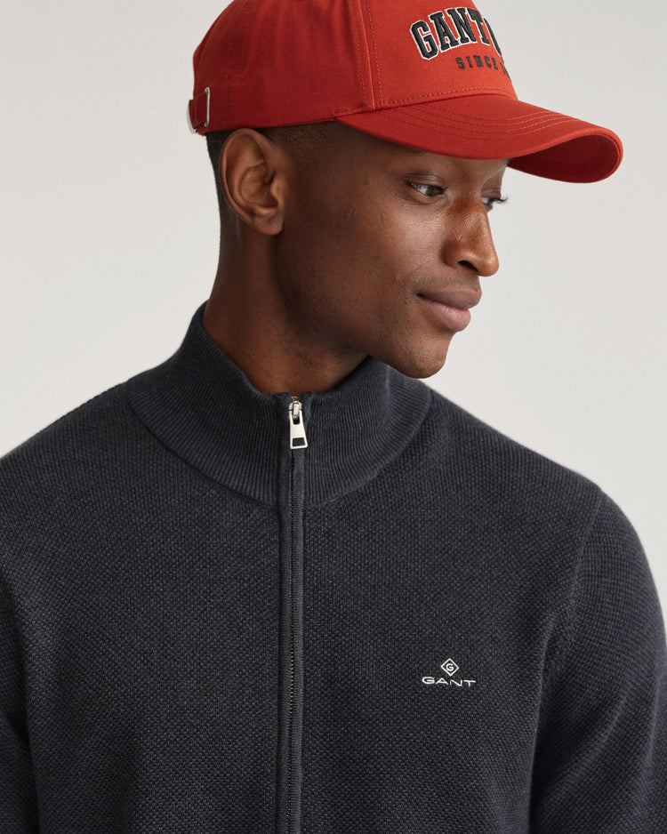 Męski cardigan z piki bawełnianej z zamkiem błyskawicznym