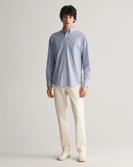 Bawełniana koszula męska w paski z długim rękawem regular fit