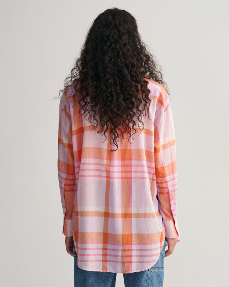 Bawełniana koszula damska w kratkę z długim rękawem oversize fit