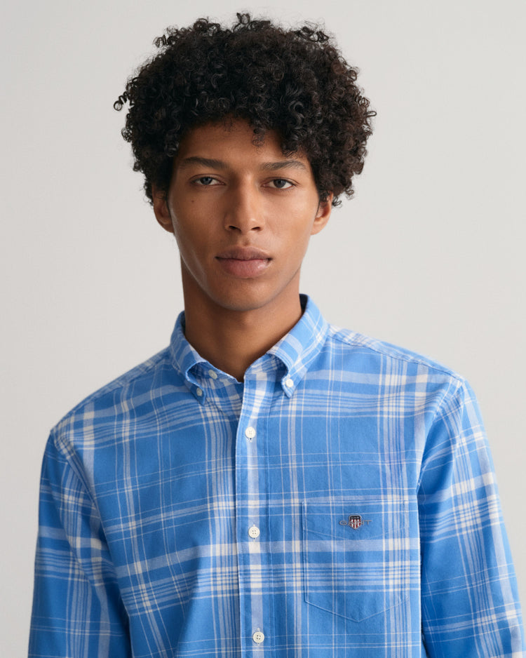 Koszula męska w kratkę z długim rękawem regular fit niebieska