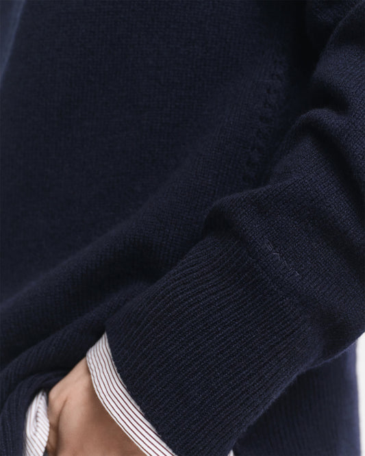 Sweter damski okrągły kołnierzyk z długim rękawem relaxed fit granatowy