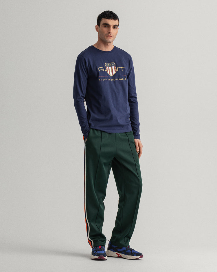 Bawełniana koszulka męska okrągły kołnierzyk z długim rękawem z nadrukiem regular fit