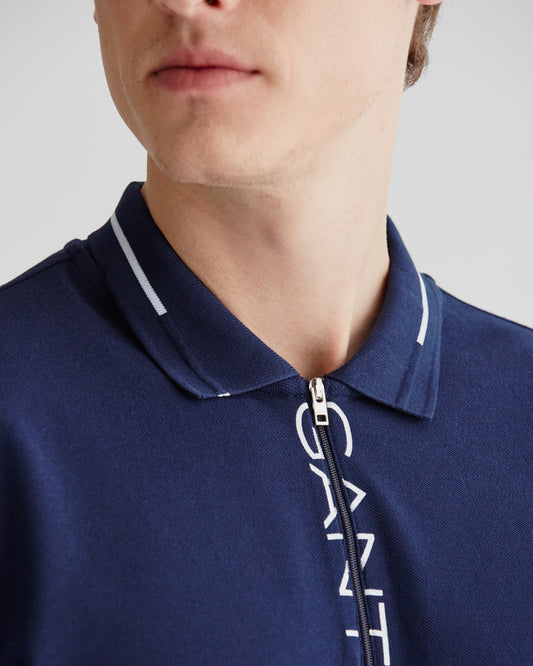 Bawełniane polo męskie z krótkim rękawem, z zamkiem do połowy i z nadrukiem regular fit