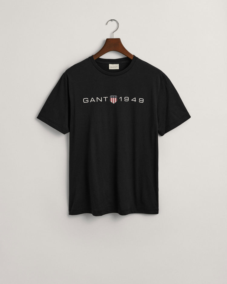 Bawełniany t-shirt męski z nadrukiem regular fit czarny