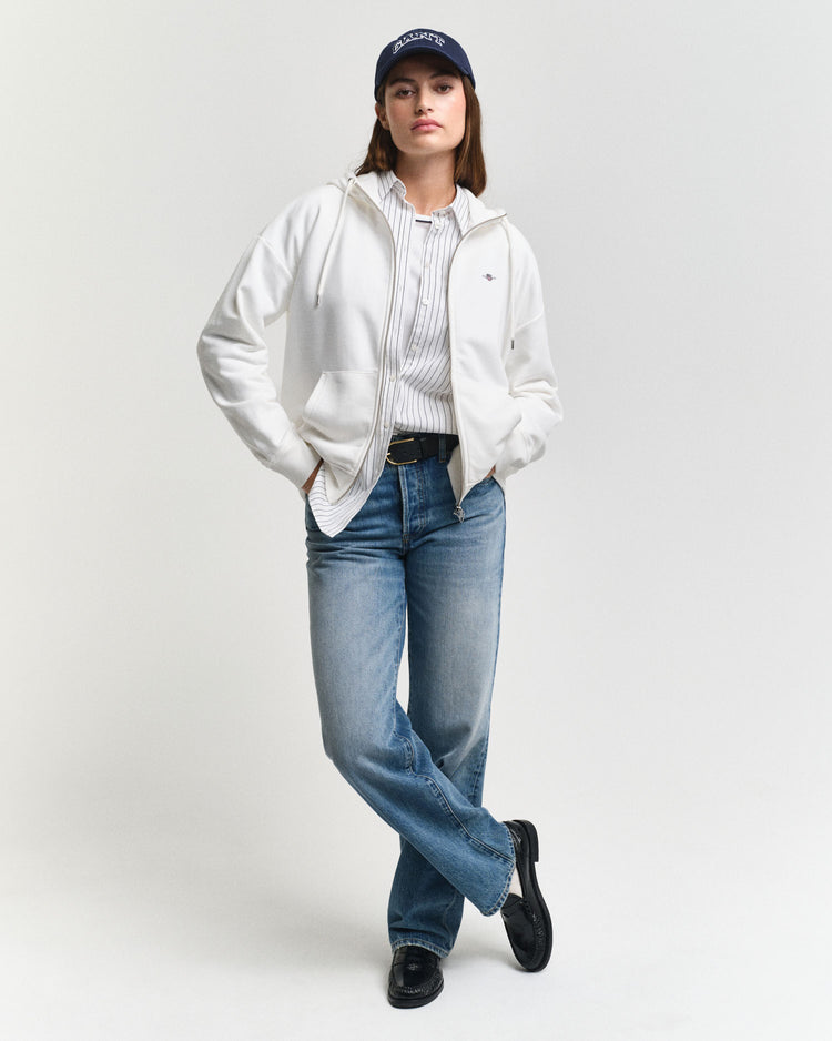 Bluza damska z kapturem relaxed fit biała