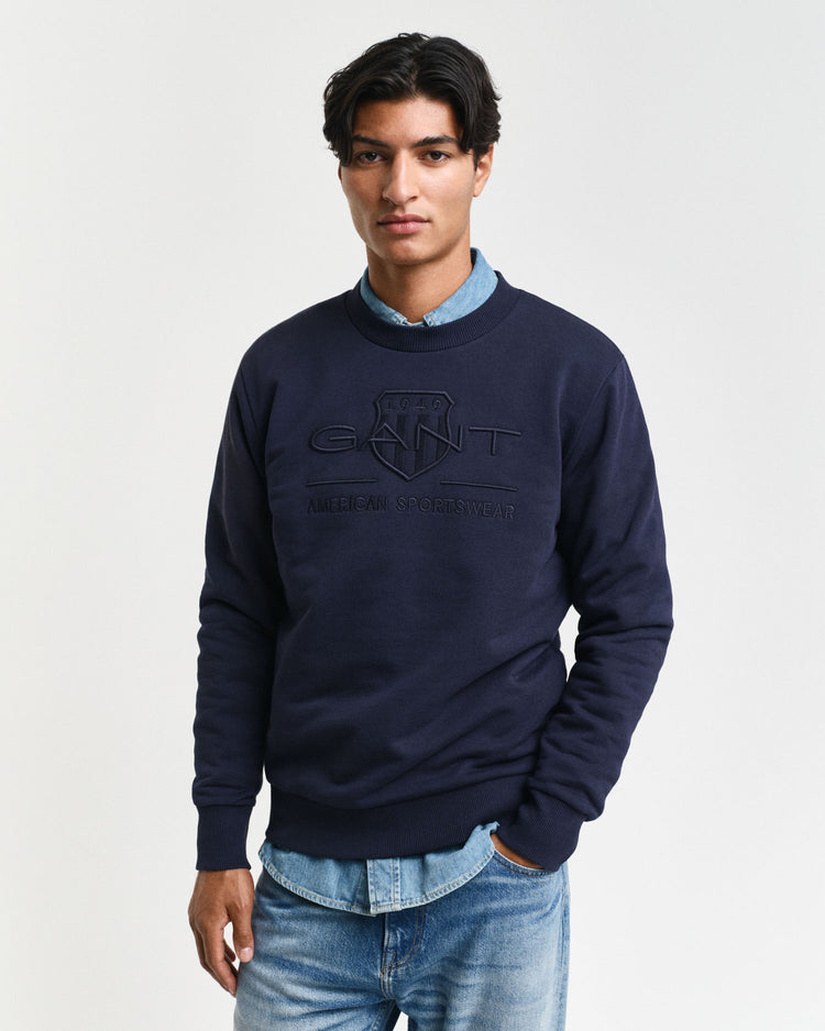 Bluza męska z nadrukiem z okrągłym dekoltem regular fit granatowa