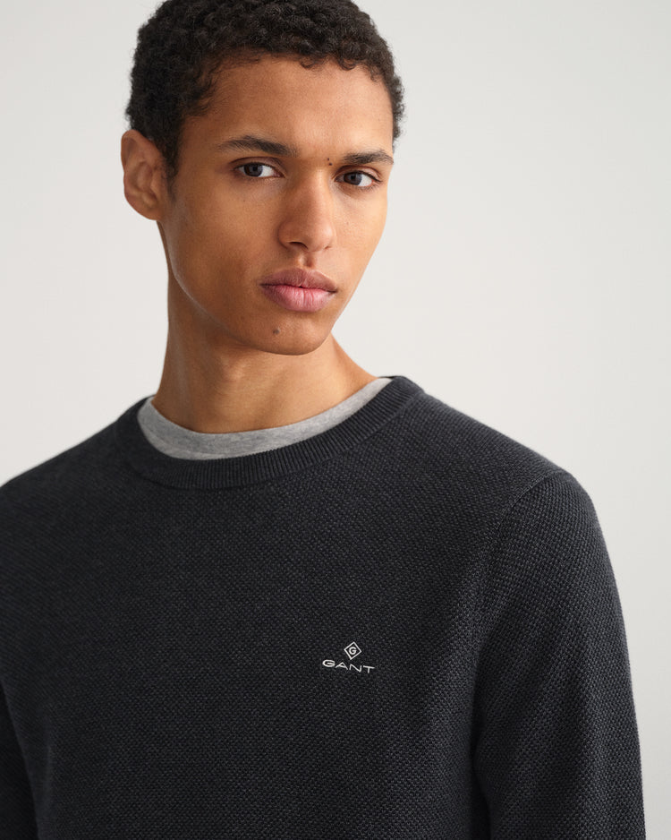 Bawełniany sweter męski okrągły kołnierzyk regular fit szary