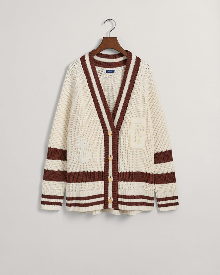 Bawełniany sweter rozpinany damski w paski oversize fit
