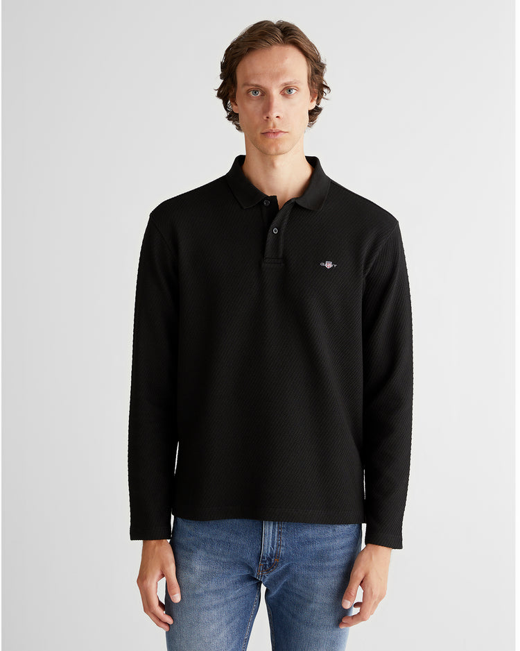 Polo męskie z długim rękawem relaxed fit czarne