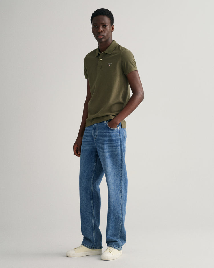 Bawełniana koszulka polo męska z krótkim rękawem slim fit zielona