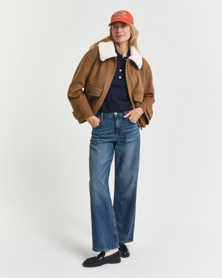 Polo damski z długim rękawem regular fit granatowy