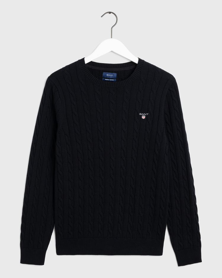 Męski sweter bawełniany z okrągłym dekoltem o splocie warkoczowym