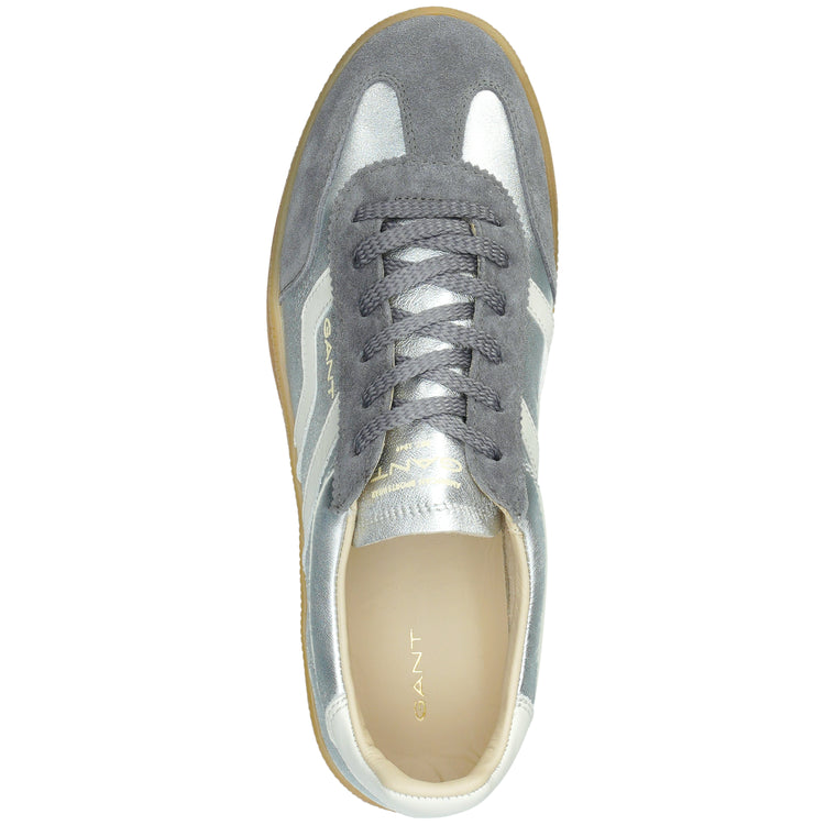 Skórzane sneakersy damskie srebrne