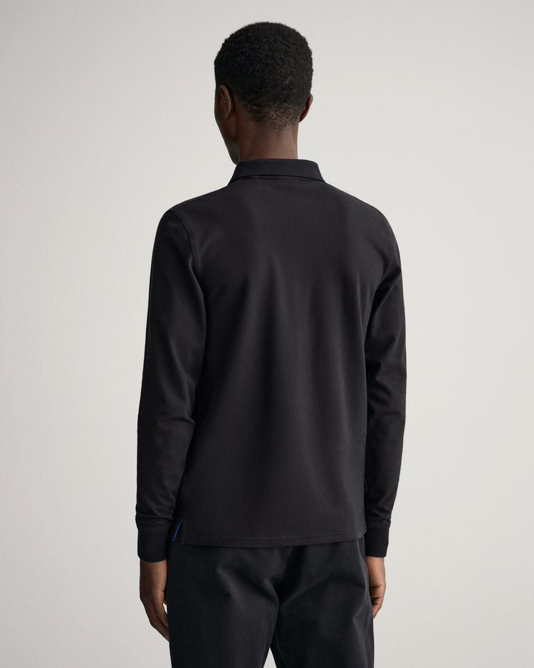 Koszulka polo męska z długim rękawem regular fit czarna