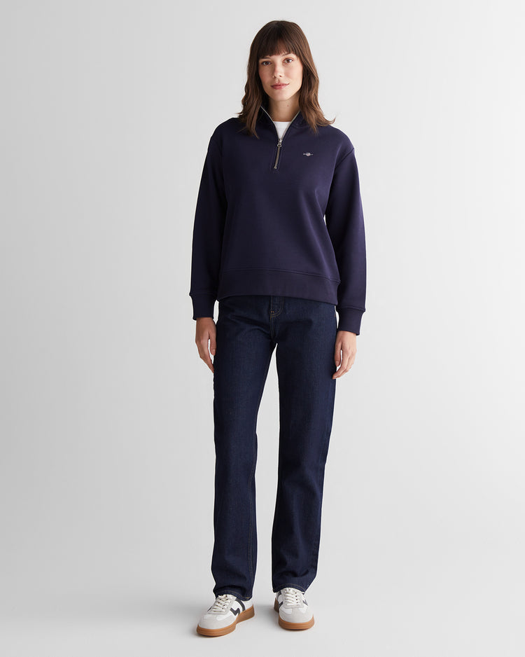 Bluza damska z zamkiem do połowy relaxed fit granatowa