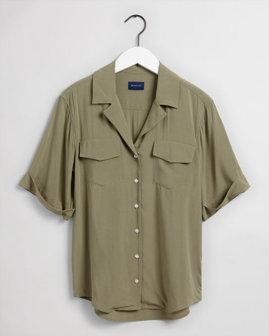 Koszula damska z krótkim rękawem relaxed fit zielona