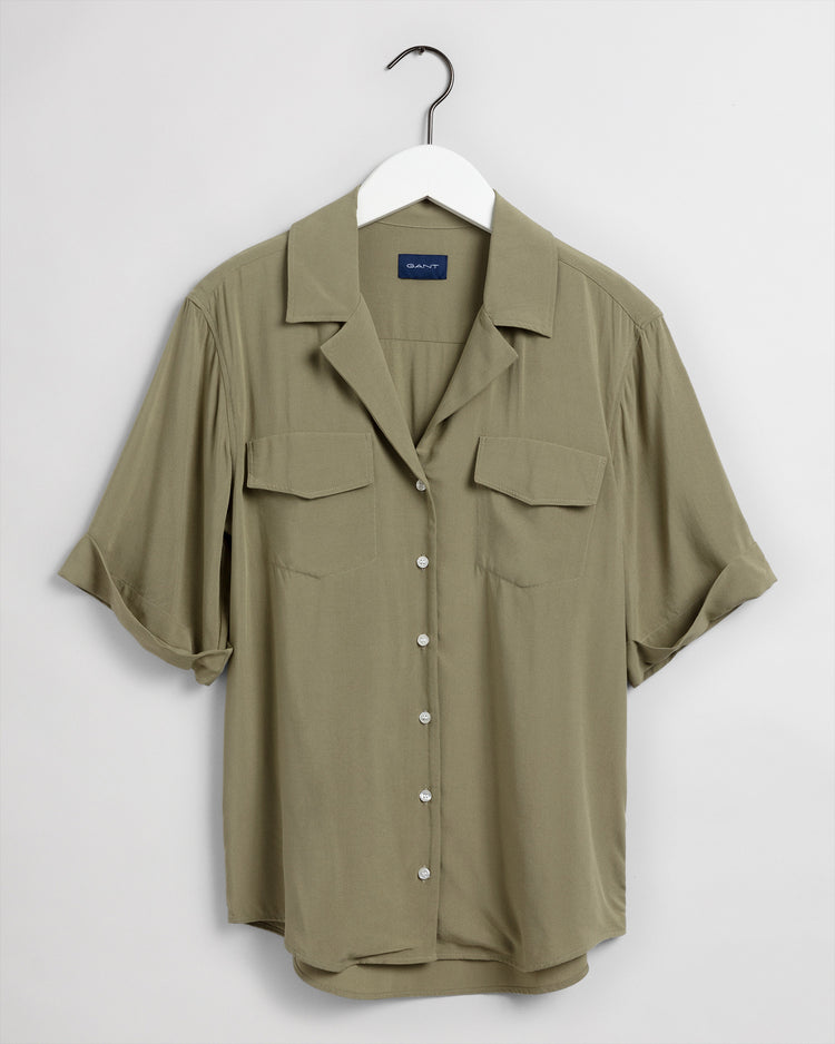 Koszula damska z krótkim rękawem relaxed fit zielona