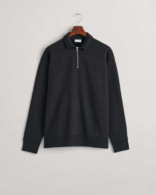 Bawełniana bluza męska z nadrukiem half zip relaxed fit czarna