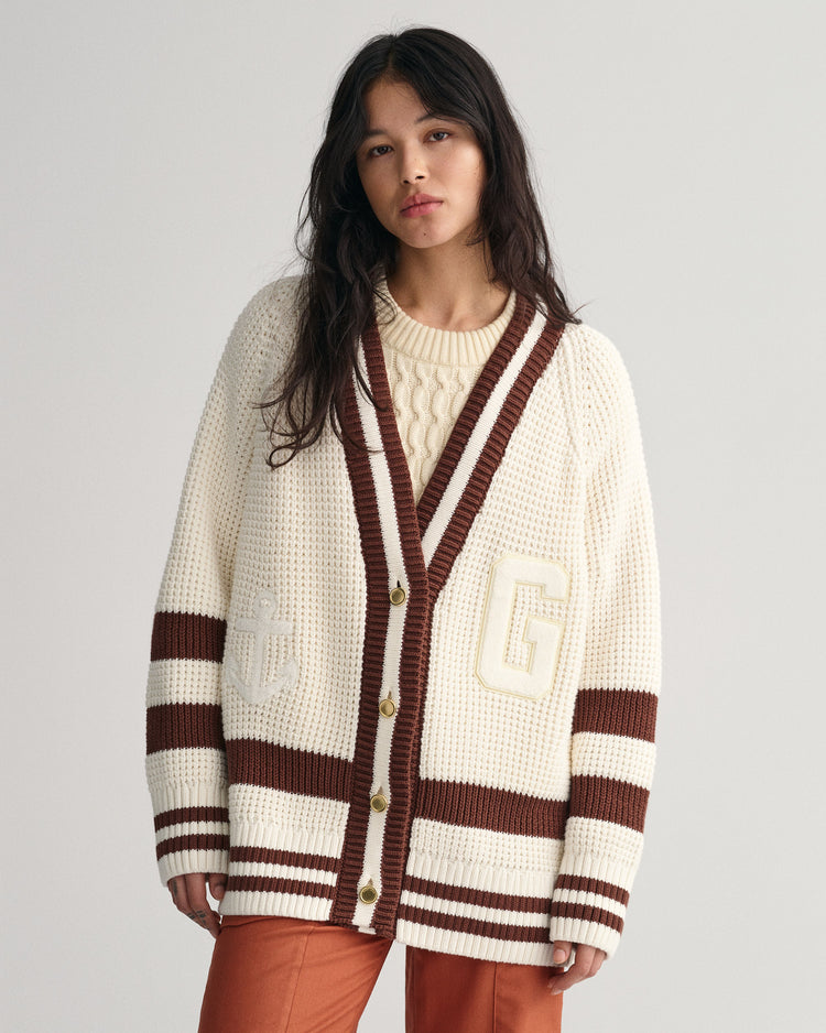 Bawełniany sweter rozpinany damski w paski oversize fit