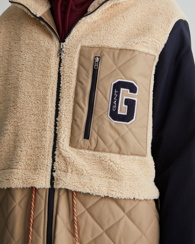 Kurtka damska z nadrukiem z kołnierzem ze stójką regular fit beżowa