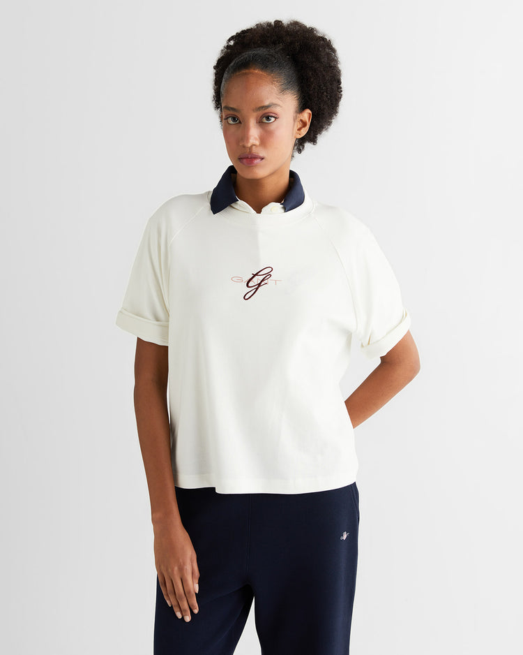 T-shirt z haftem i okrągłym dekoltem