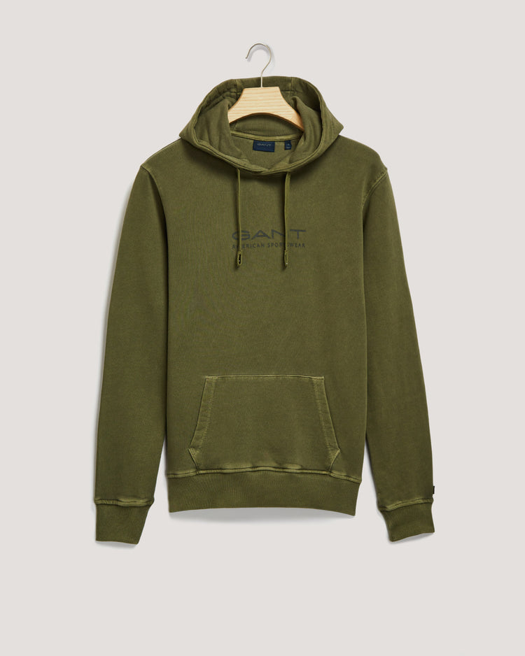 Bawełniana bluza męska z kapturem z nadrukiem regular fit zielona