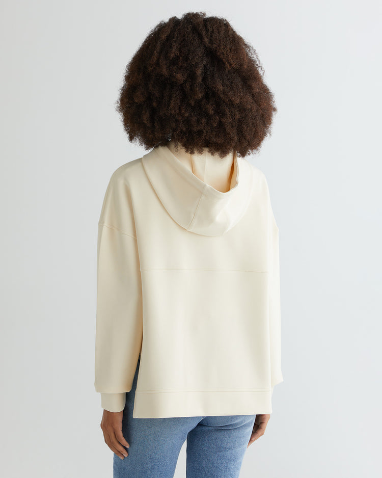 Bluza damska z nadrukiem z kapturem oversize fit kremowa