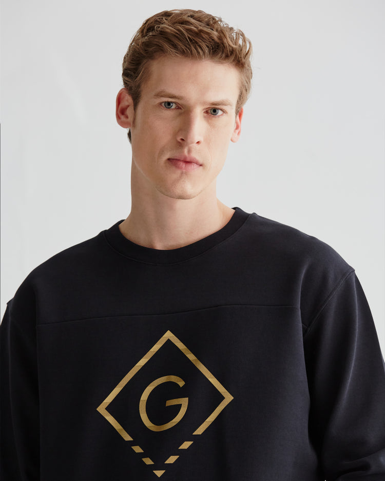 Bluza męska z nadrukiem z okrągłym kołnierzykiem regular fit czarna