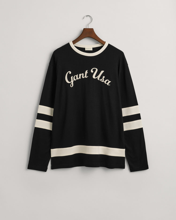 Koszulka męska z nadrukiem z długim rękawem relaxed fit czarna