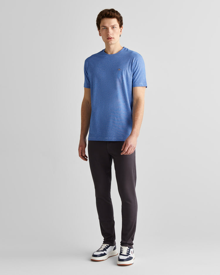 T-shirt męski w paski z okrągłym kołnierzykiem regular fit granatowy