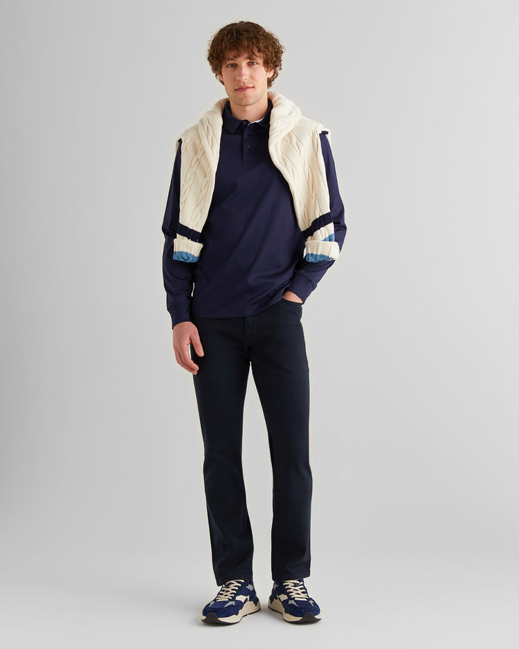 Koszulka polo męska z długim rękawem regular fit granatowa