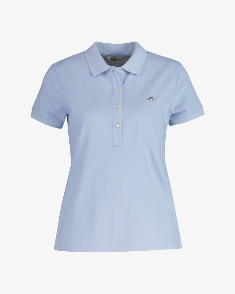 Koszulka polo damska z krótkim rękawem slim fit niebieska