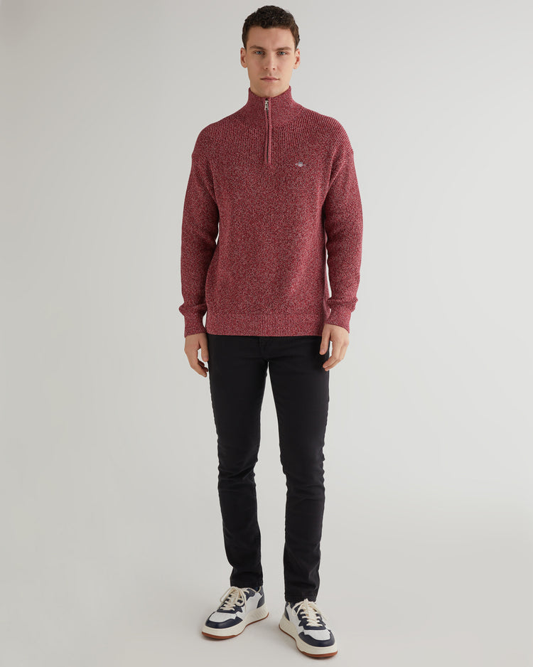 Bawełniany sweter męski z nadrukiem half zip relaxed fit