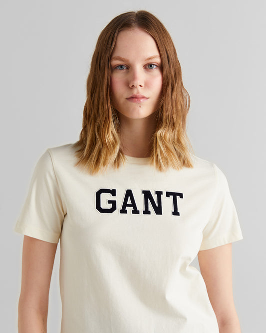 Bawełniany t-shirt damski z nadrukiem okrągły kołnierzyk regular fit