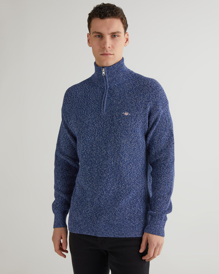 Bawełniany sweter męski z nadrukiem z zamkiem do połowy relaxed fit