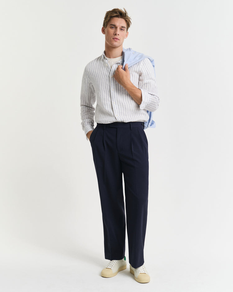 Koszula męska w paski z długim rękawem regular fit biała