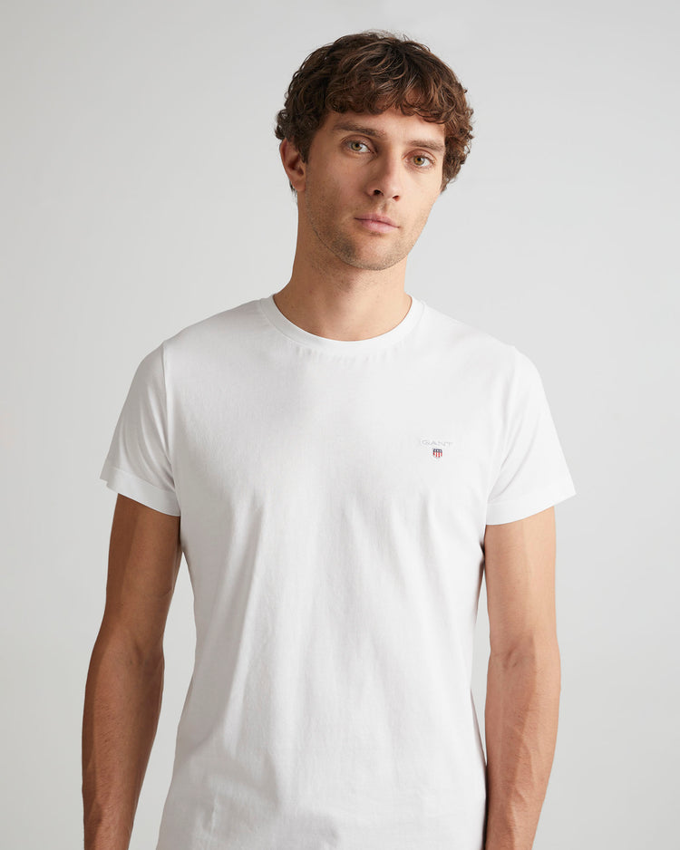 Męski biały T-shirt o regularnym kroju z okrągłym dekoltem