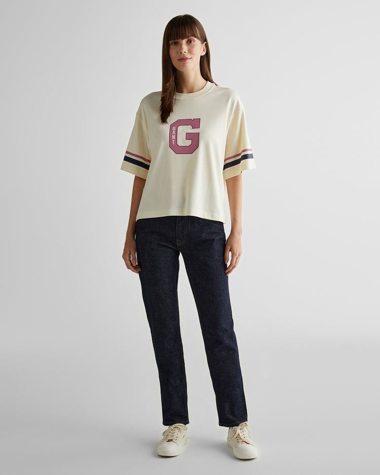 Koszulka damska z nadrukiem i okrągłym kołnierzykiem relaxed fit