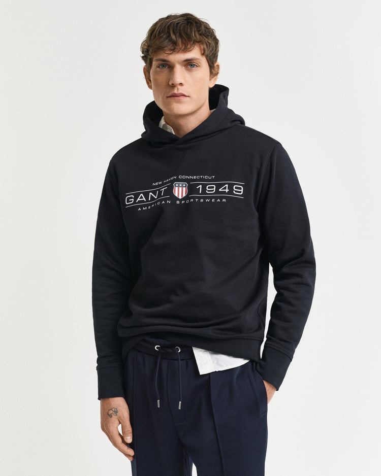 Bluza męska z kapturem z nadrukiem regular fit czarna