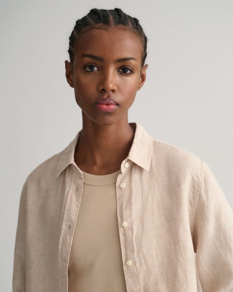 Koszula damska z długim rękawem regular fit beżowa