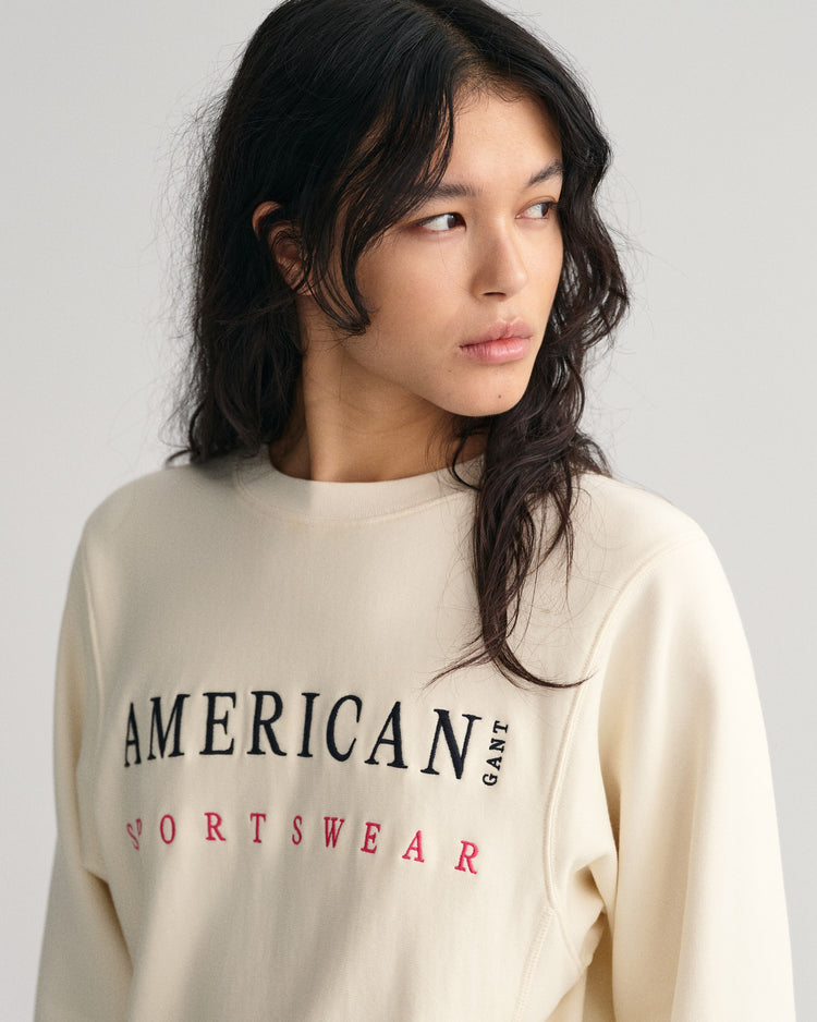 Bawełniana bluza damska z nadrukiem relaxed fit beżowa