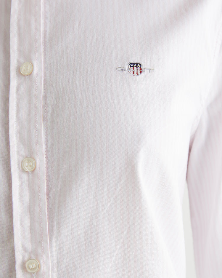 Koszula damska w paski z długim rękawem slim fit różowa