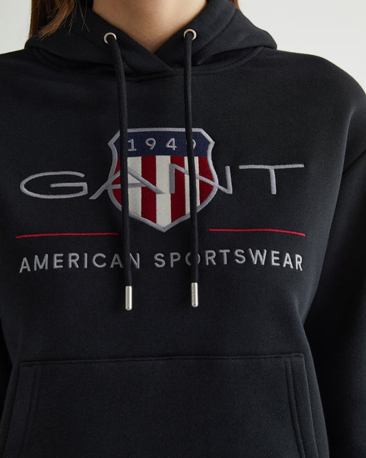 Damska czarna bluza z kapturem i logo